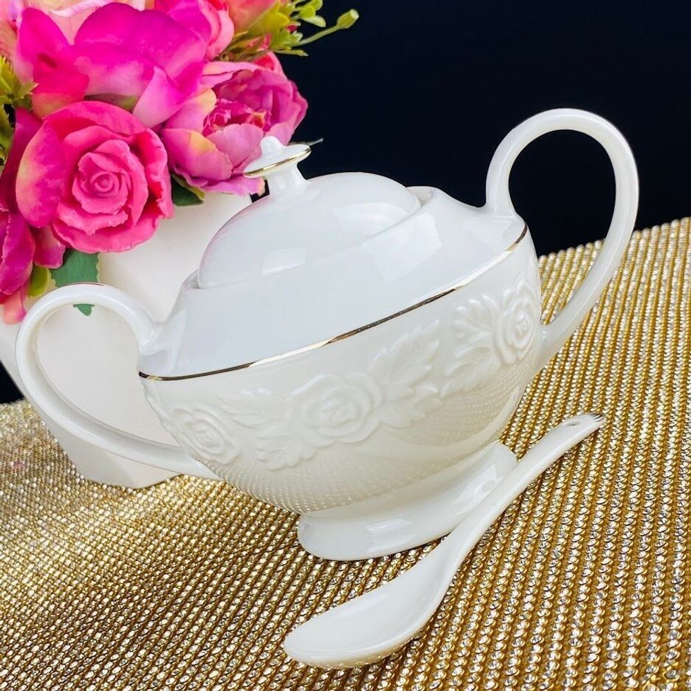 Lenardi 109-185 Сахарница БЕЛАЯ РОЗА 300 мл в под.уп.(х24)Фарфор