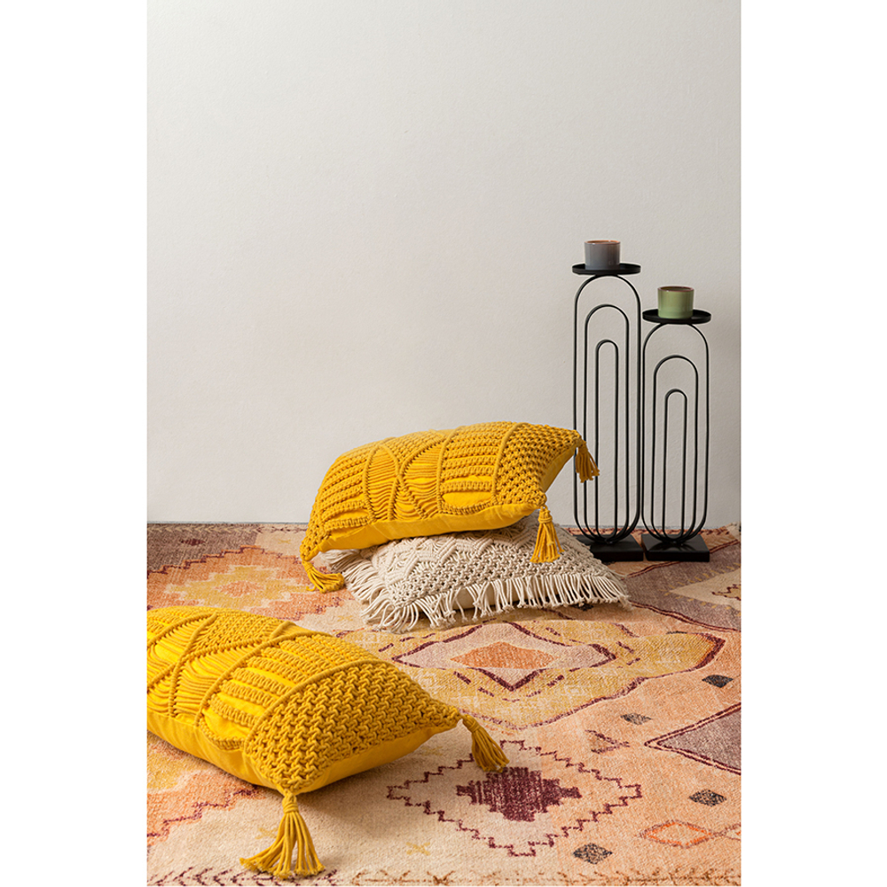 Чехол на подушку макраме горчичного цвета из коллекции ethnic, 35х60 см