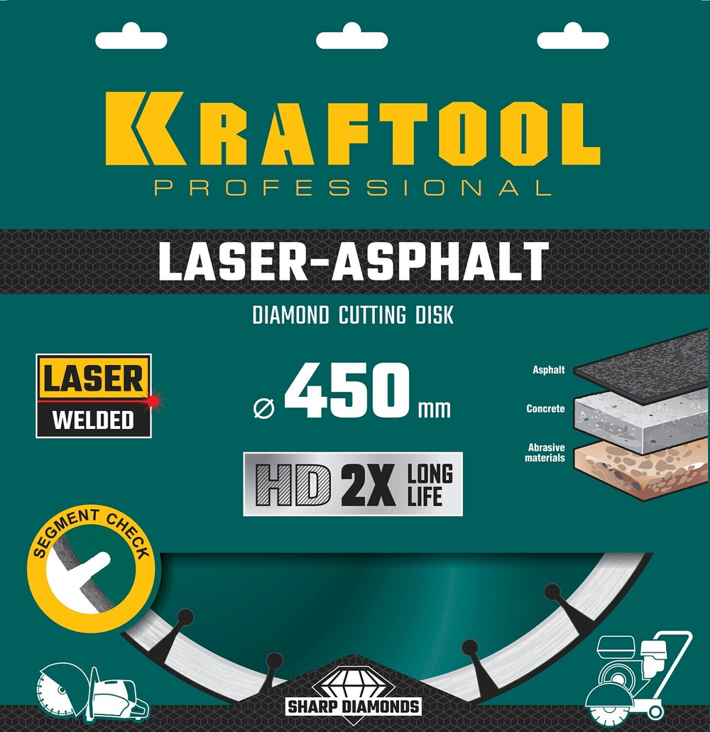KRAFTOOL Laser-Asphalt, 450 мм, (25.4/20 мм, 10 х 4.0 мм), сегментный алмазный диск (36687-450)