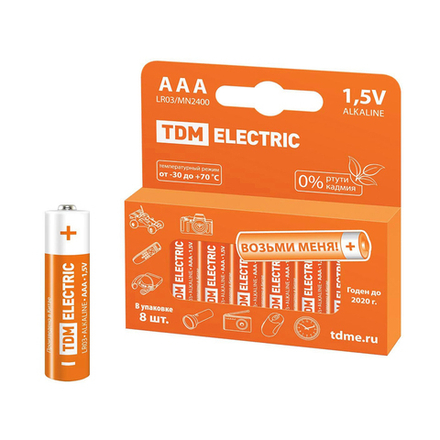 Батарейка Tdm Electric LR03, типоразмер AAA, 8 шт