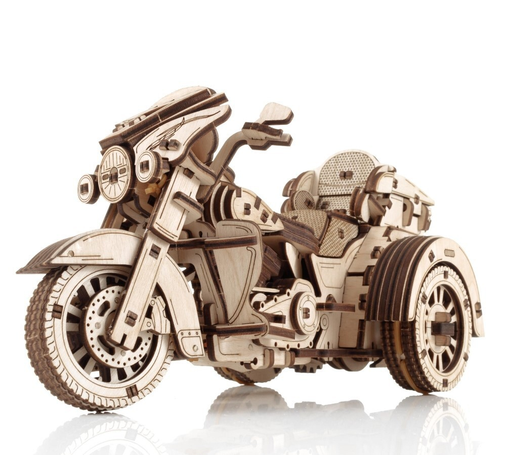 Мотоцикл Трайк (EWA) - Деревянный конструктор, сборная механическая модель, 3D пазл