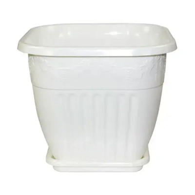 Горшок-Кашпо Лозанна 8л. Квадратный с подставкой (белый) (комплект 16 шт)