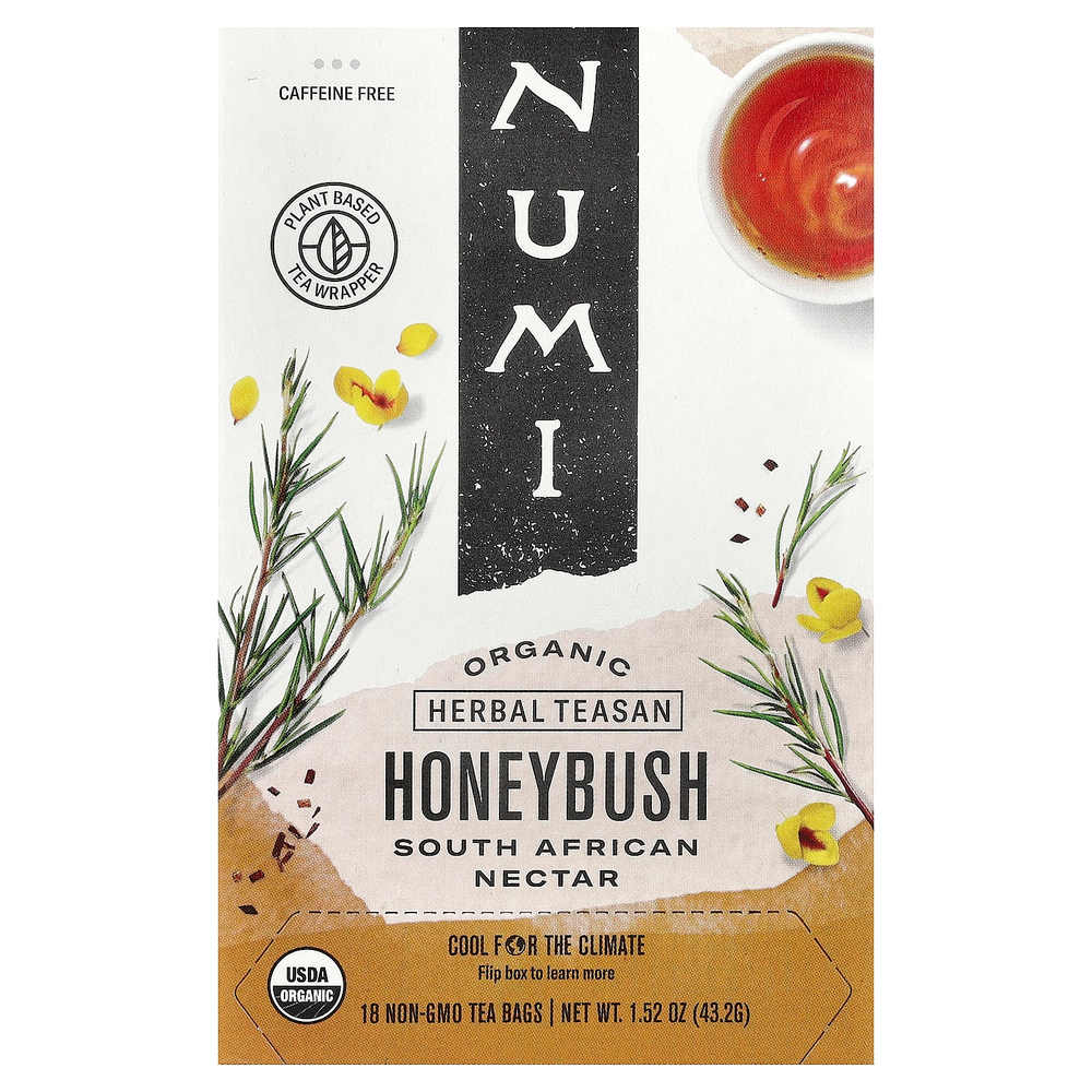 Numi Tea, Organic Herbal Teasan, ханибуш, без кофеина, 18 чайных пакетиков без ГМО, 43,2 г (1,52 унции)