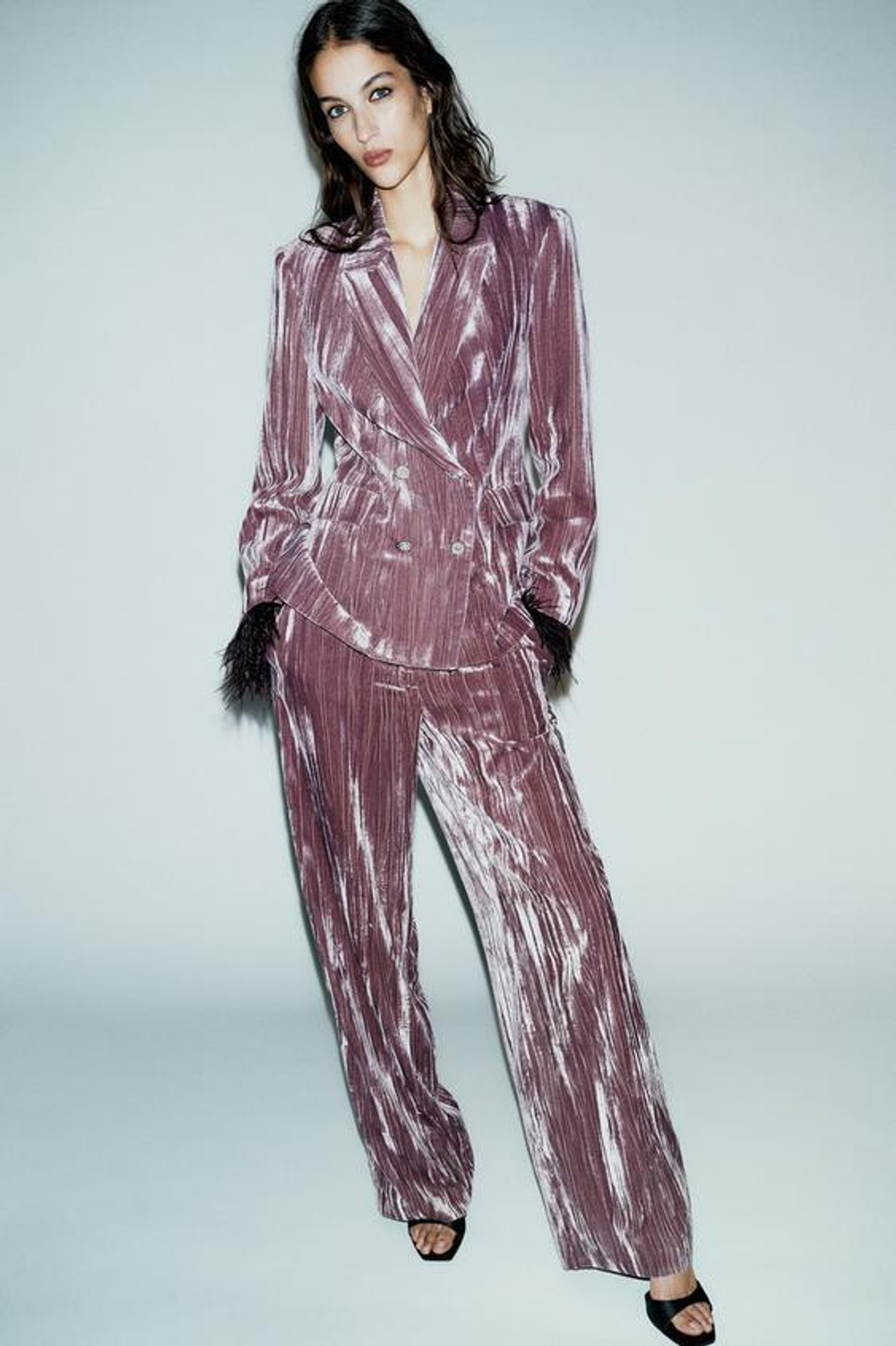 ZARA ШИРОКИЕ БРЮКИ ИЗ ВЕЛЬВЕТА, ЦВЕТ МАЛЬВЫ