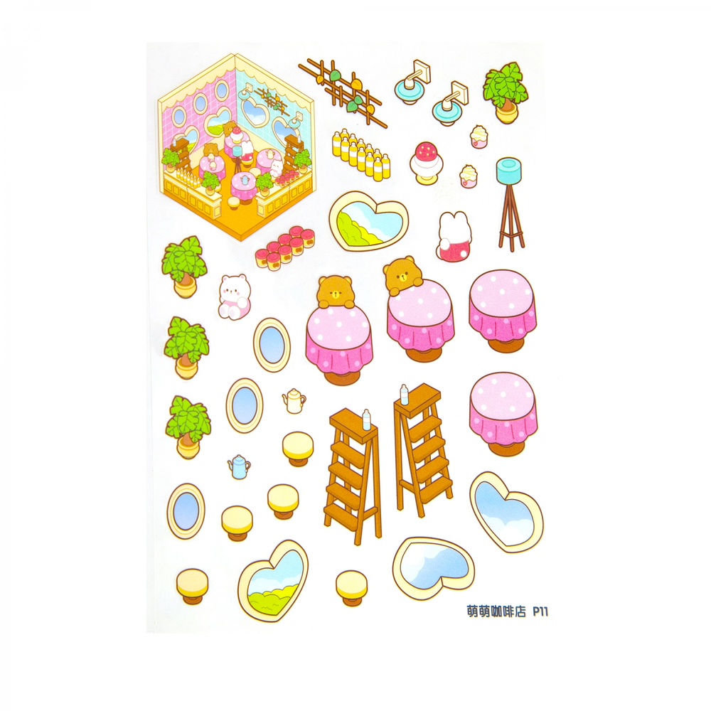 Румбокс, наклейки для творчества - антистресс блокнот, 140*195 мм, "Медвежата", розовый, MINI, 3D стикеры, 20 комнат, в комплекте пинцет, пакет с европодвесом