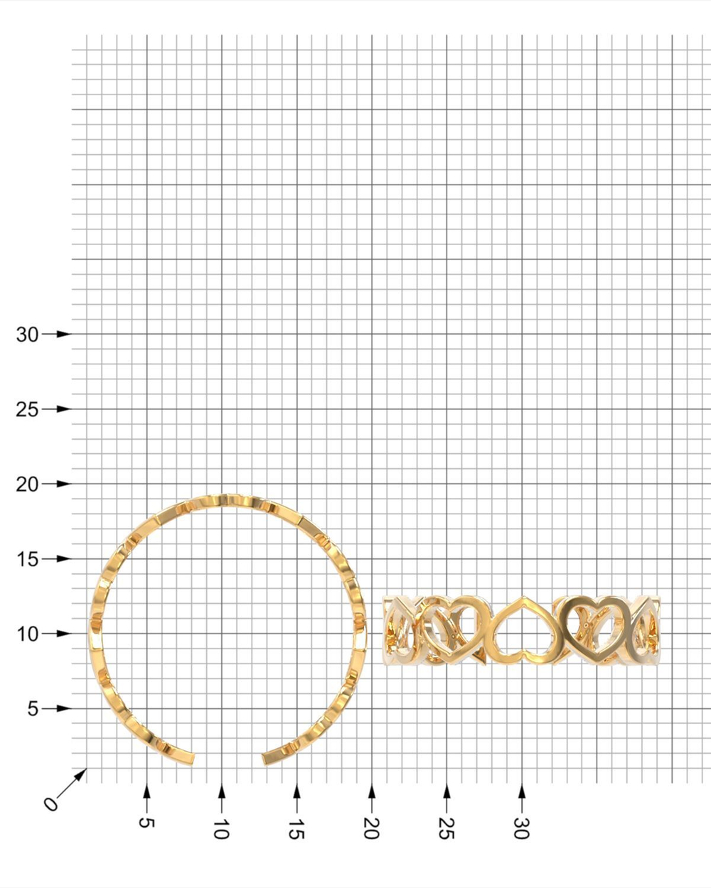 Серебряное тонкое кольцо Сердечки 925 пробы, родий, арт.0009-01