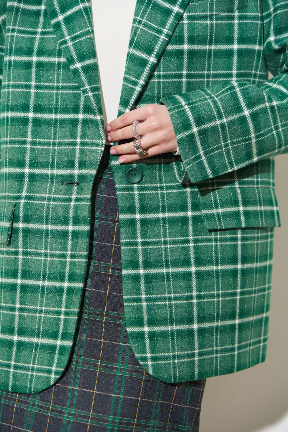 ПИДЖАК В КЛЕТКУ ЗЕЛЕНЫЙ|МОЛОЧНЫЙ