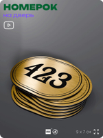 Номерок на дверь квартиры 423, для кабинета, офиса, шильдик 9 х 7 см, золотистый, Айдентика Технолоджи
