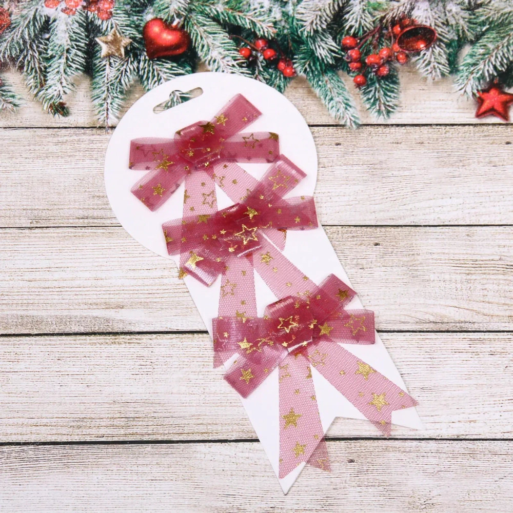 Бант на ёлку «Звёздный день» 9*11 см (набор 3 шт), Красный