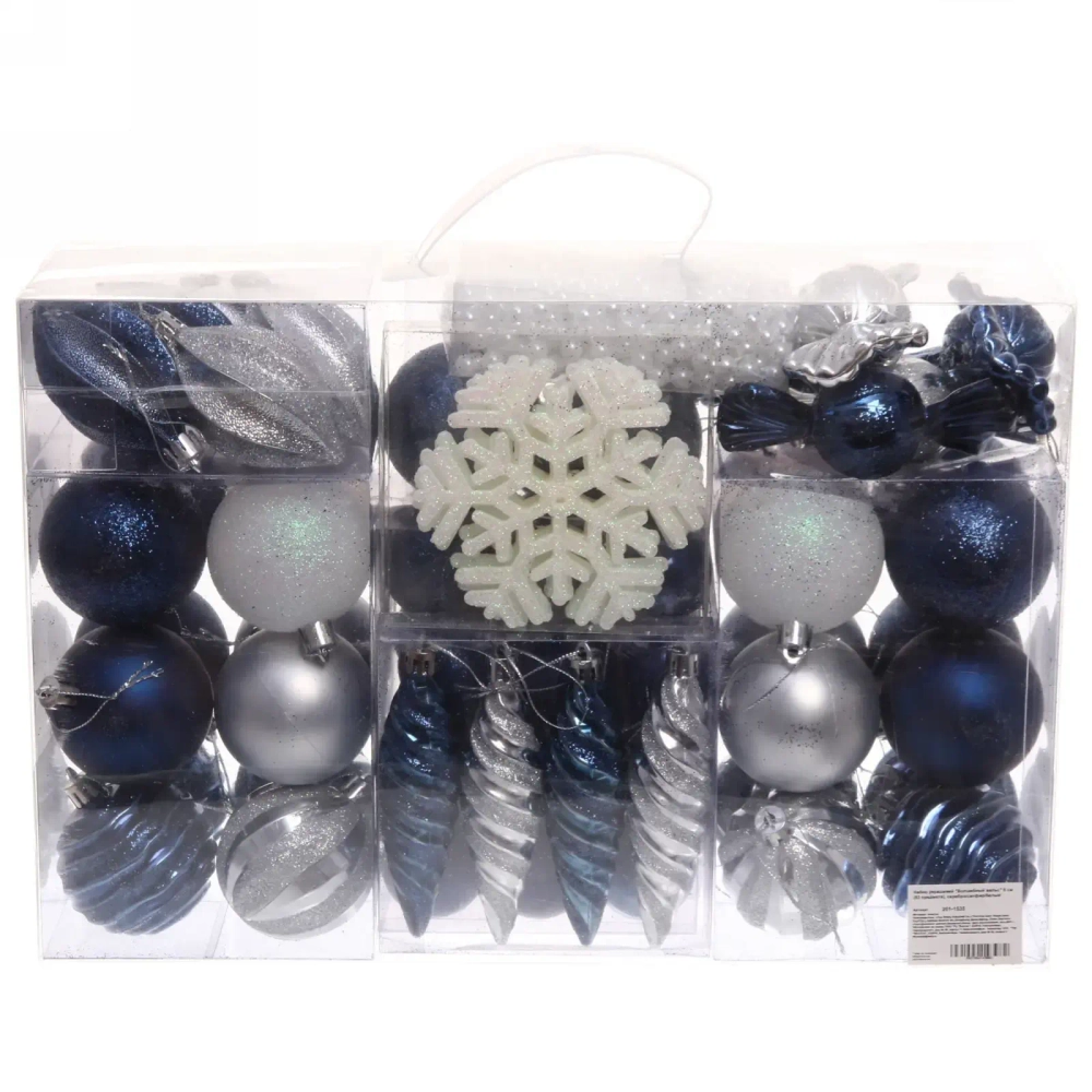 Набор украшений «Волшебный вальс» 6 см (83 предмета), серебро/сапфир/белый