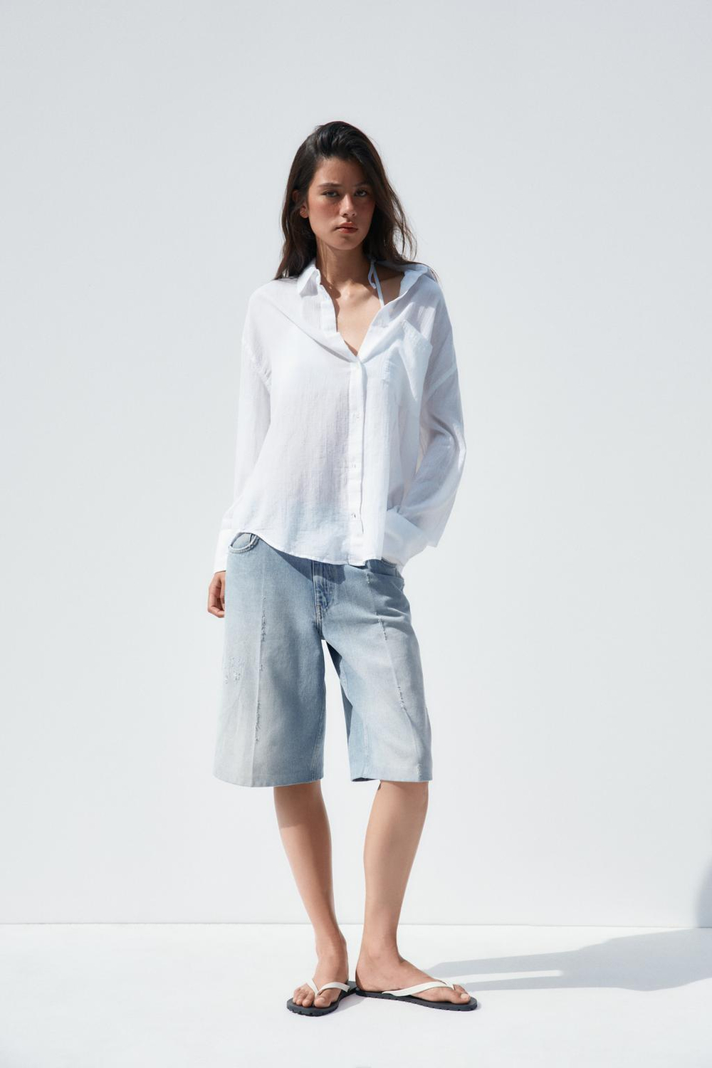 ZARA РУБАШКА ОВЕРСАЙЗ ИЗ ШИФОНА, БЕЛЫЙ