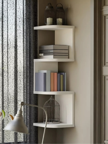 Полка настенная угловая Делфи, с ячейками, белая, в скандинавском стиле