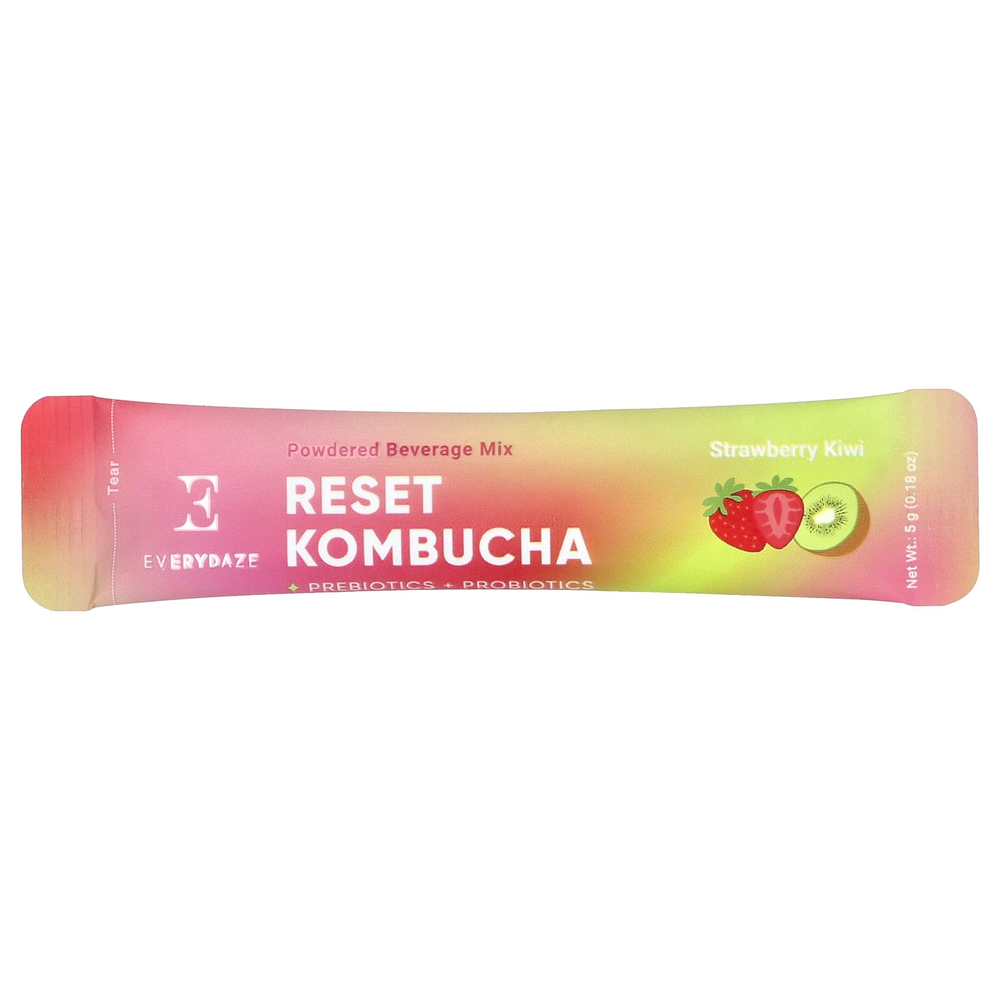 Everydaze, Reset Kombucha, сухая смесь для напитков, клубника и киви, 10 пакетиков по 5 г (0,18 унции)