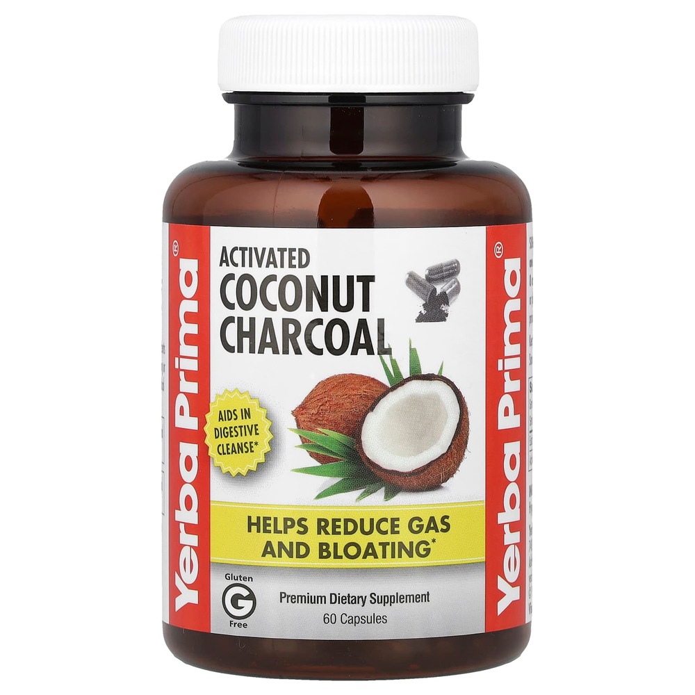 Yerba Prima, Активированный кокосовый уголь, 60 капсул (130 мг на капсулу)