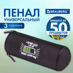 Пенал BRAUBERG 3 отделения нейлон 21х7х7 см "Battery" (2 штуки в упаковке)