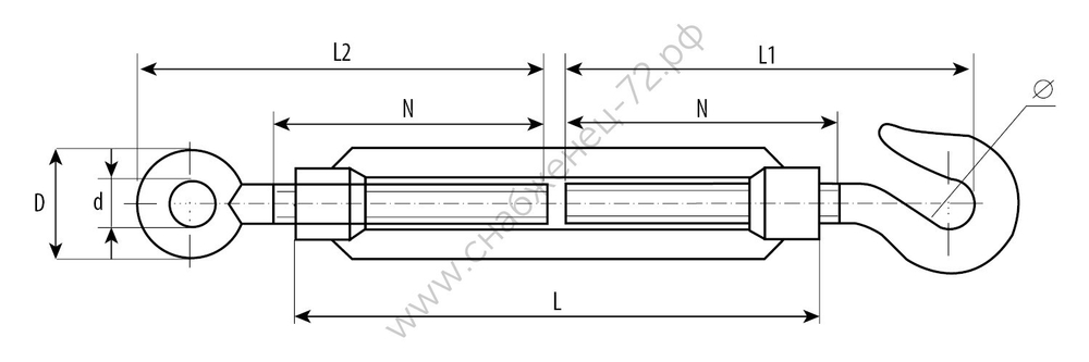 ЗУБР DIN 1480 М14, кованая натяжная муфта, талреп крюк-кольцо, 3 шт, Профессионал (4-304355-14)