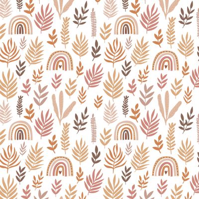 радуги и листья на белом фоне в пастельной гамме