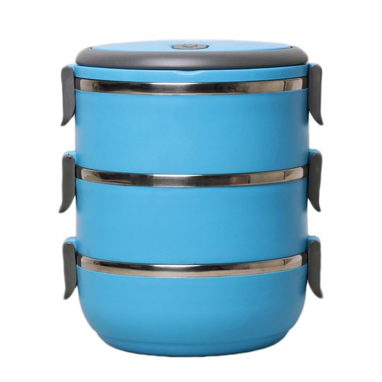 Ланч бокс тройной 2100 мл. круглый Kamille KM-2107 (пластик, нержавеющая сталь)