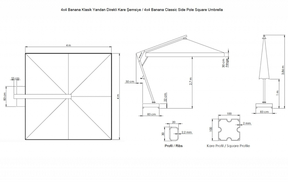 Зонт профессиональный Theumbrela Semsiye Evi Banana, 4х4 м, бежевый
