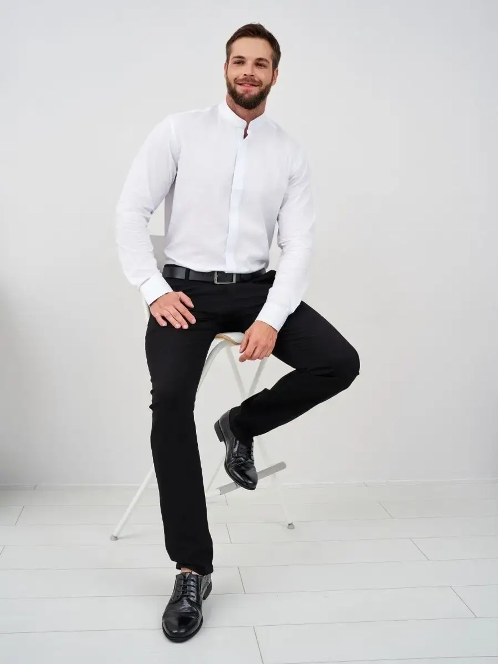 Рубашка без воротника приталенная SLIM FIT