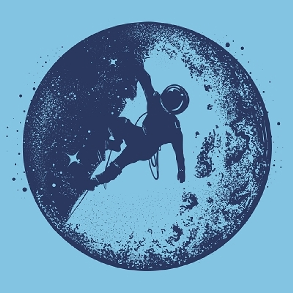0240 принт Космонавт на Луне синий на голубой unisex футболке