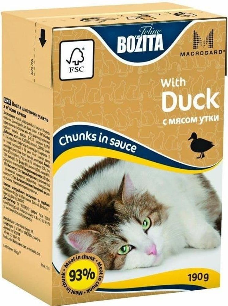 Bozita 190г. Mini Кусочки в соусе для кошек - утка (Duck)