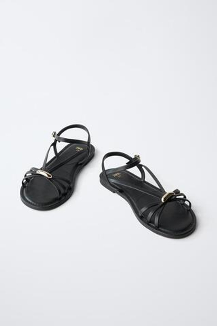 ZARA БОСОНОЖКИ С РЕМЕШКАМИ, ЧЕРНЫЙ