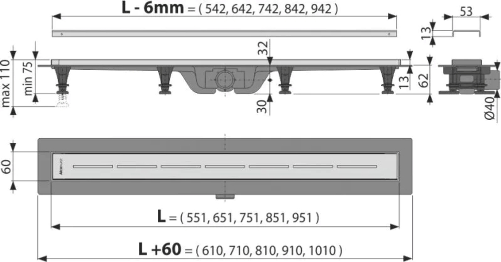 Душевой лоток AlcaPlast APZ18 550M
