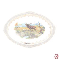 Поднос овальное Queen's Crown Aristokrat Охота бежевая 37 см