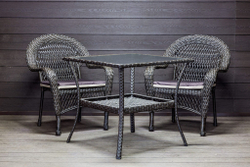 Садовый комплект из искусственного ротанга Мэдисон НЬЮ (Medison NEW) стол квадратный 80х80 + 2 кресла с подушками на сиденье