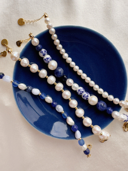 Браслет Гжель с жемчугом и содалитом