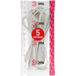 Шнур сетевой с вилкой ЭРА U-3x1-5m-W с заземлением 5м ПВС 3x1мм2 белый | Шнуры и выключатели для бра