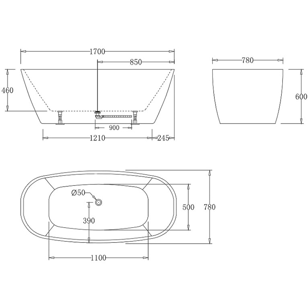 Акриловая ванна BelBagno 170x78 BB72-1700-W0 без гидромассажа