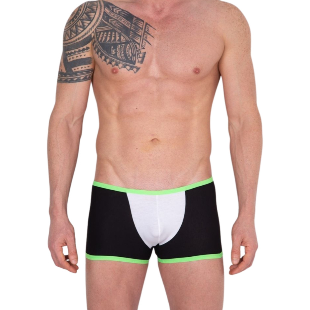 Мужские трусы боксеры черные с белой вставкой и зеленой резинкой Cosmos Colors PC30_GWB