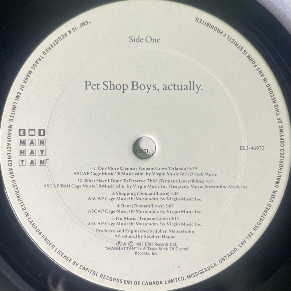 Pet Shop Boys ‎– Actually (Канада 1987г.)