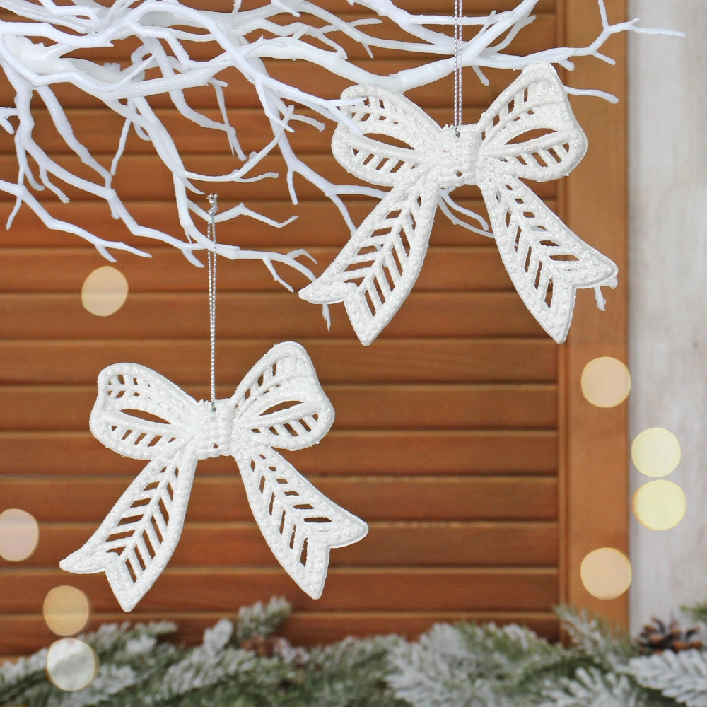 Подвески в блёсках «Сказочные бантики» 9*11 см (набор 2 шт), Белый