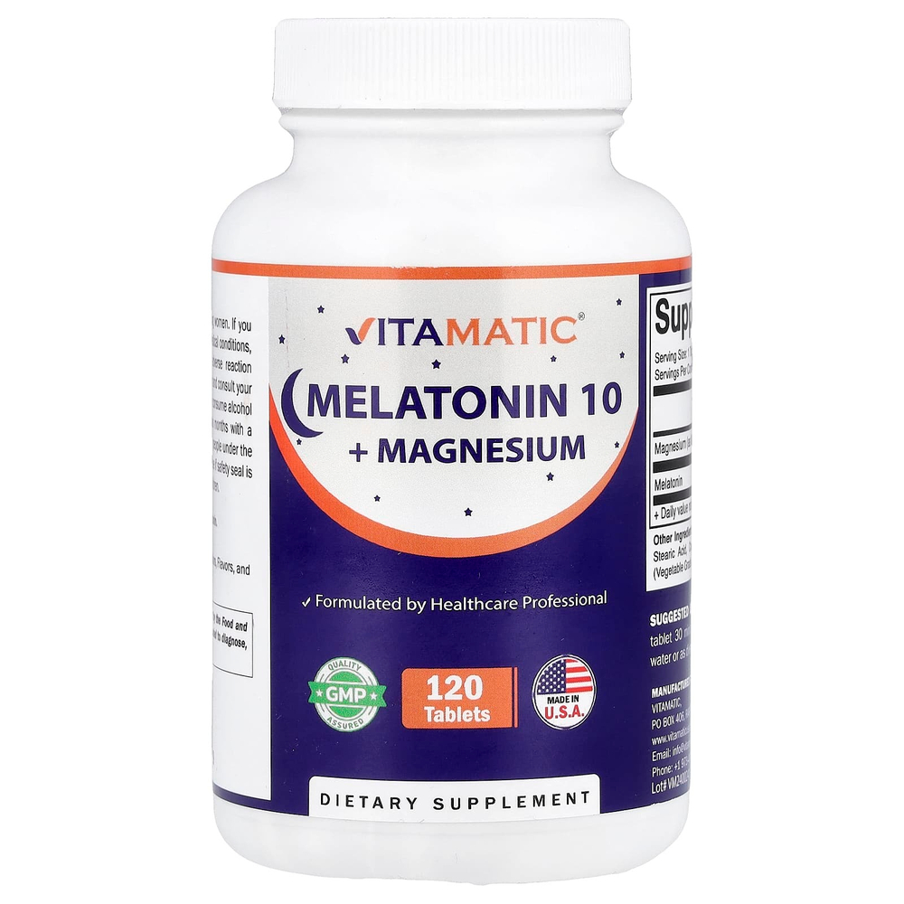 Vitamatic, мелатонин 10 с магнием, 120 таблеток