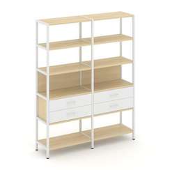 Shelf System Двухсекционный стеллаж пятиярусный с ящиками SN.STM-522 Акация Лорка/Белый/Металл Белый