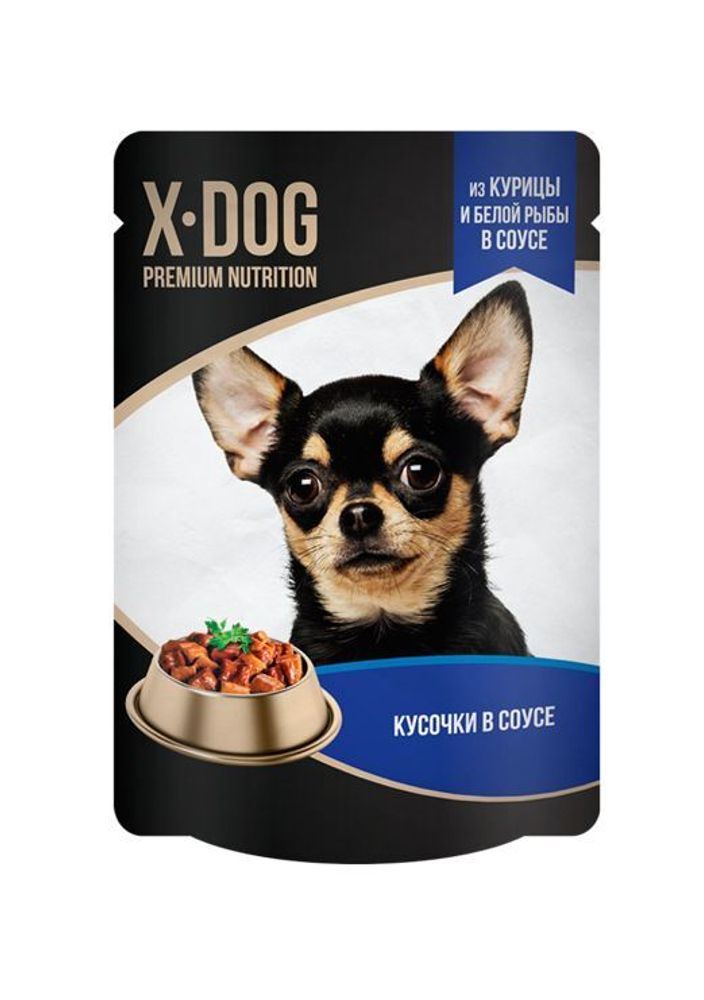 Консервы для собак X-DOG курица и белая рыба в соусе 85 г