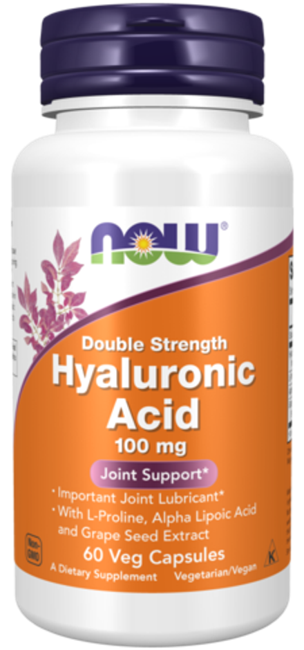 NOW Foods, Гиалуроновая кислота, Double Strength Hyaluronic Acid 100 mg, 60 вегетарианских капсул