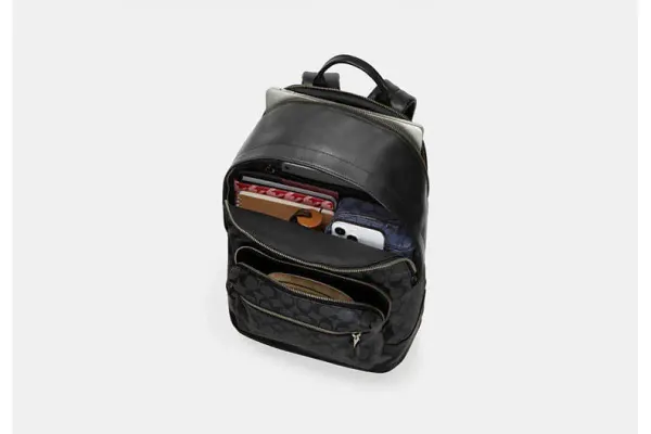 Рюкзак Coach West Backpack In Signature Canvas With Varsity Stripe - Gunmetal/Charcoal/Denim/Chalk