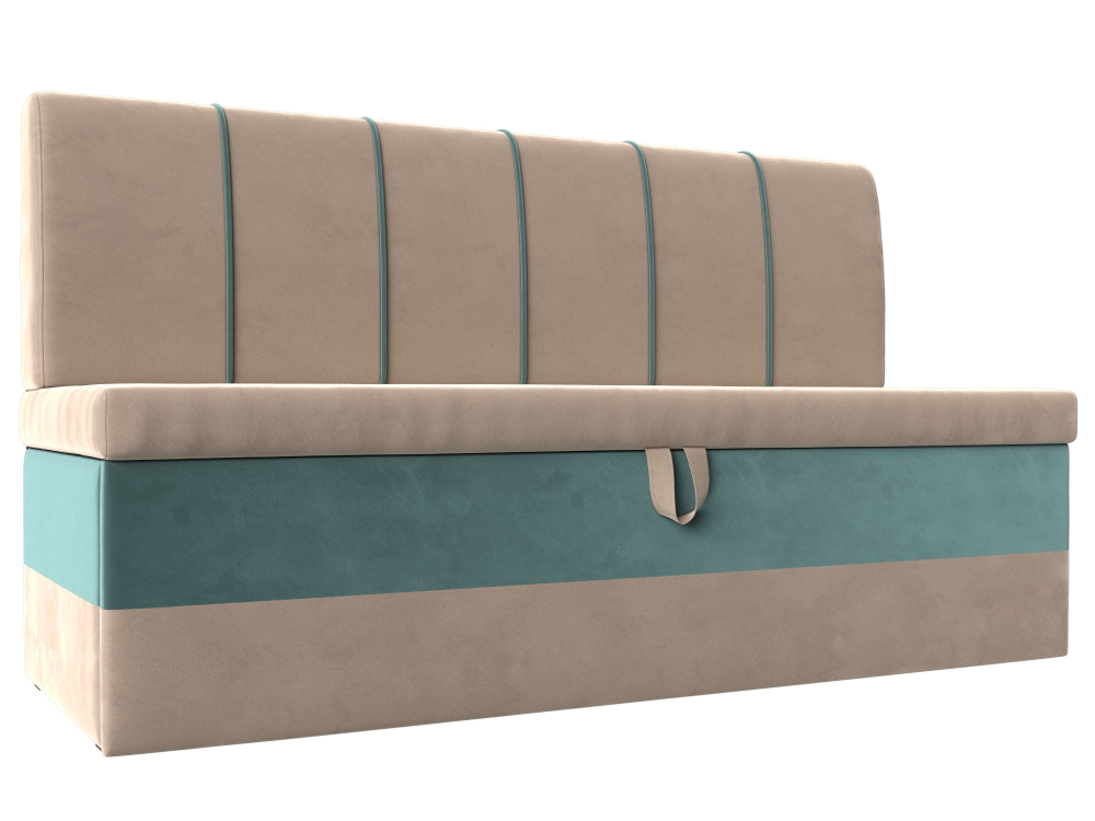 Диван кухонный прямой Энигма, Бежевый\Бирюзовый, Велюр, 112875