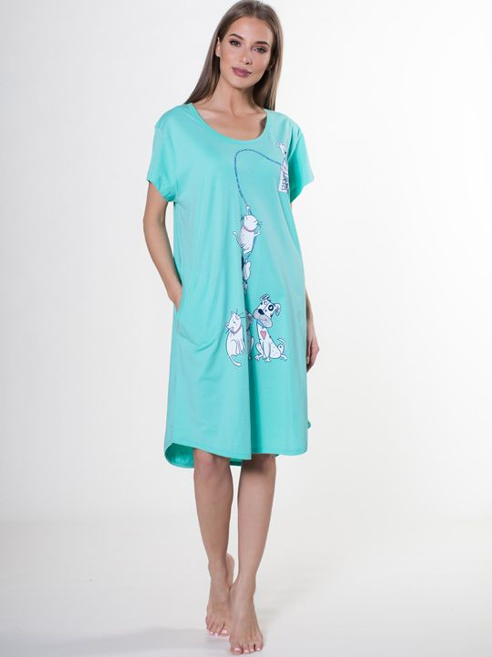 Удлиненная хлопковая сорочка с принтом (Размер: XXL) (Цвет: салатовый)