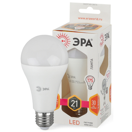 Лампочка светодиодная ЭРА STD LED A65-21W-827-E27 E27 / Е27 21Вт груша теплый белый свет