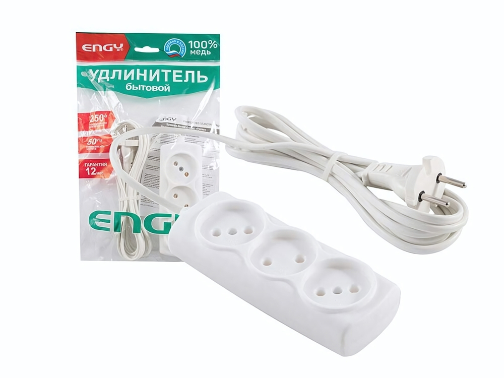 Удлинитель 3м 3 розетки ENGY Эконом ШВВП 2*0,75