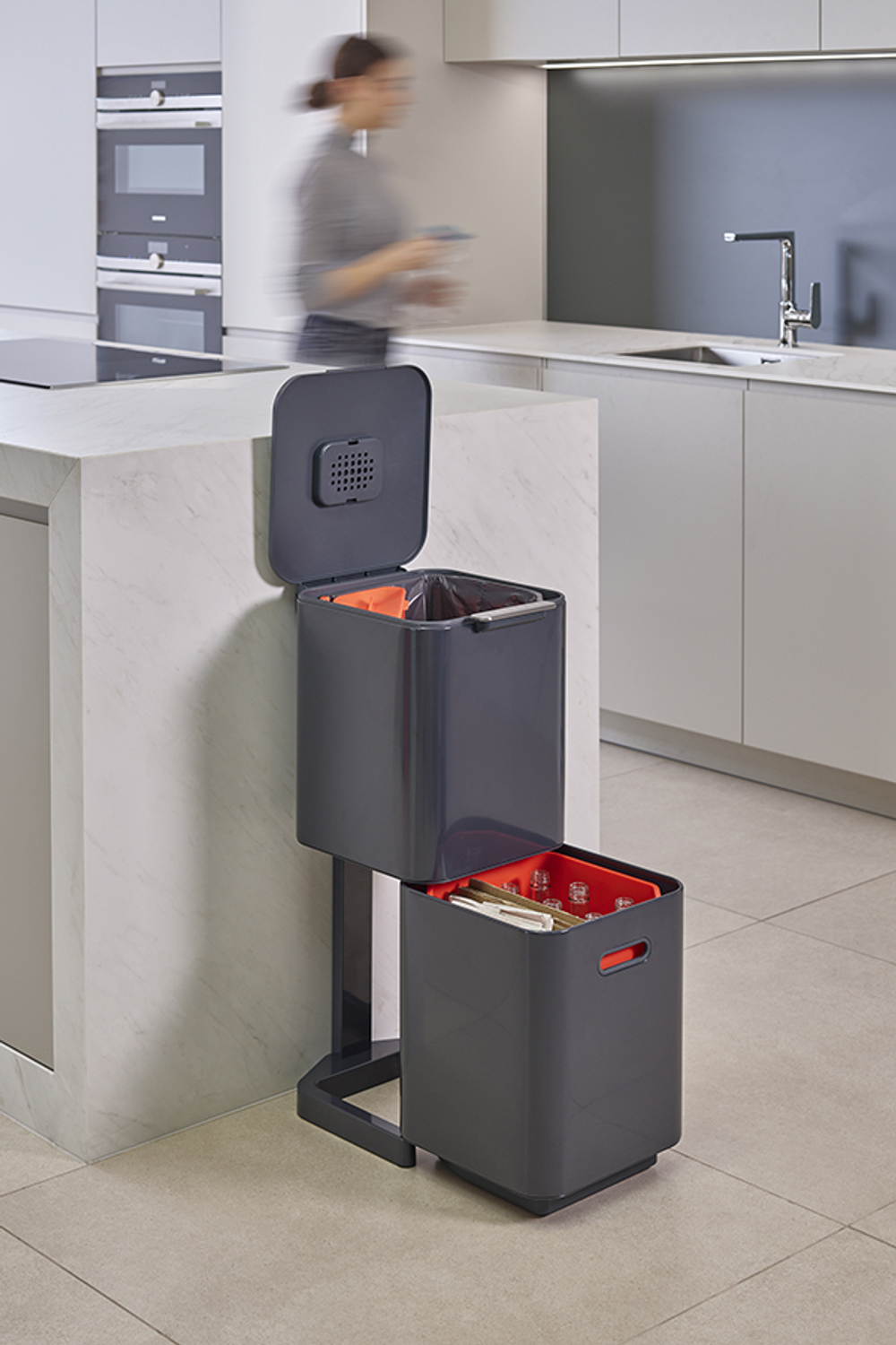 Контейнер для мусора с двумя баками Totem Compact 40 л графит, Joseph Joseph