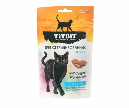 TITBIT Хрустящие подушечки для кошек с лососем 0,06 кг