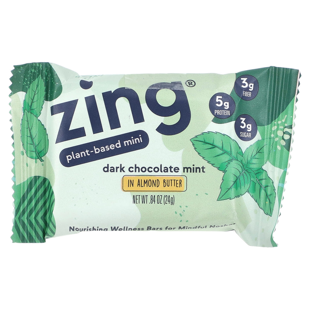 Zing Bars, мини-батончик на растительной основе, темный шоколад, мята и миндальная паста, 18 батончиков по 24 г (0,84 унции)