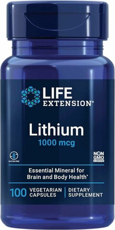 Литий 1000 мкг Life extension Lithium, для мозга, для памяти и настроения, 100 капсул
