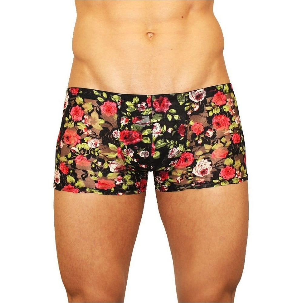 Мужские трусы-боксеры из сетки с яркими розами Rose Boxer (Размер: M) (Цвет: черный)